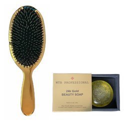 WTB Professional Gold kit - złota szczotka owalna large + 24K Gold Beauty Soap mydło do twarzy i ciała 100g